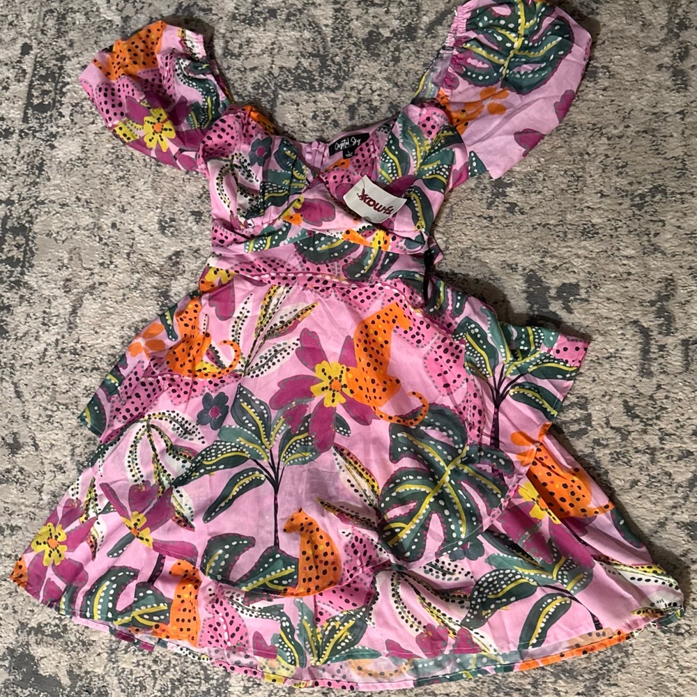 Colorful Floral Dress with Ruffle Sleeves